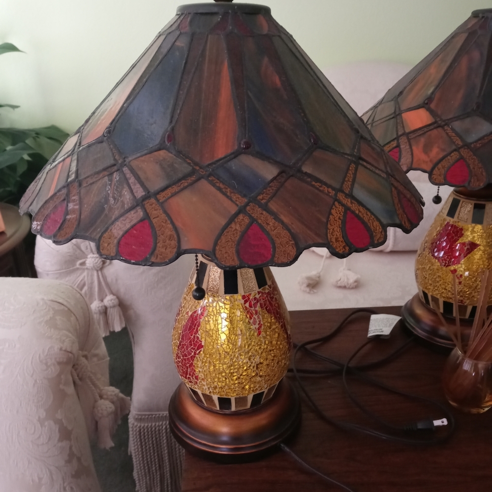 Pair of tiffany style lighting glass lamps